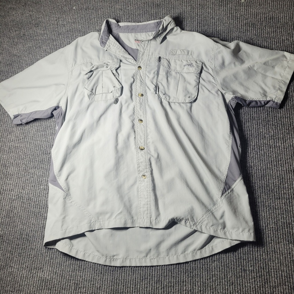 Natural Gear Mens Sz XL‎ Short Sleeve Button Up Vented Shirt Gray Fishing